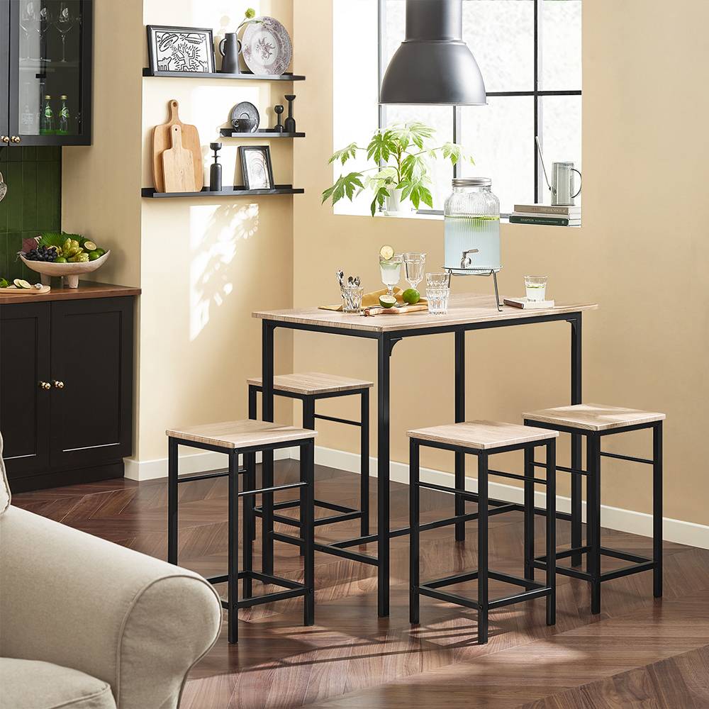 Sobuy - Set de 1 Table + 4 Tabourets Ensemble Table de Bar Bistrot + 4 Tabourets avec Repose-Pieds Table Haute Cuisine L100 x I 60 x H 87cm SoBuy - Imagen 10