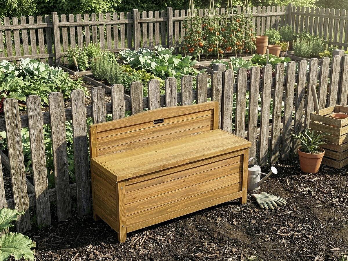 Banc Coffre De Jardin En Bois "ben" - 90 X 33 X 60 Cm - Marron -habitat Et Jardin - Image 2