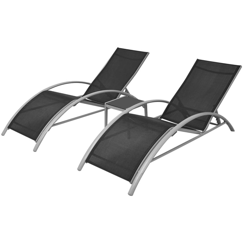 Helloshop26 - Lot de deux chaises longues transat avec table aluminium noir - Imagen 1