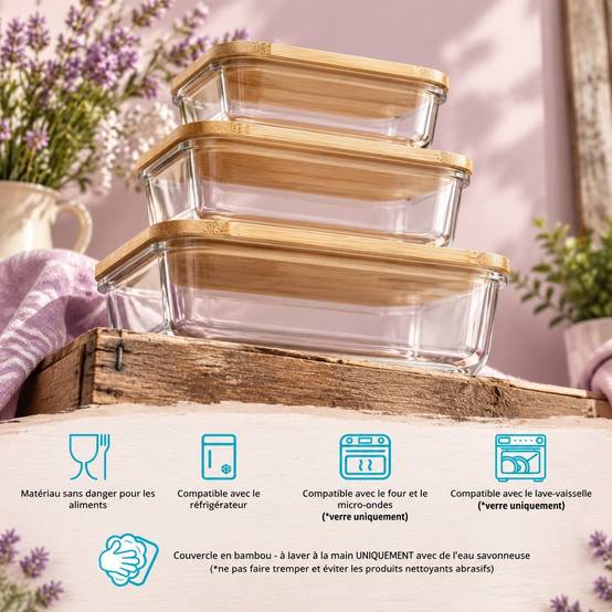 Lot de 3 Boîtes de Conservation en Verre Borosilicate Empilables - Image 3