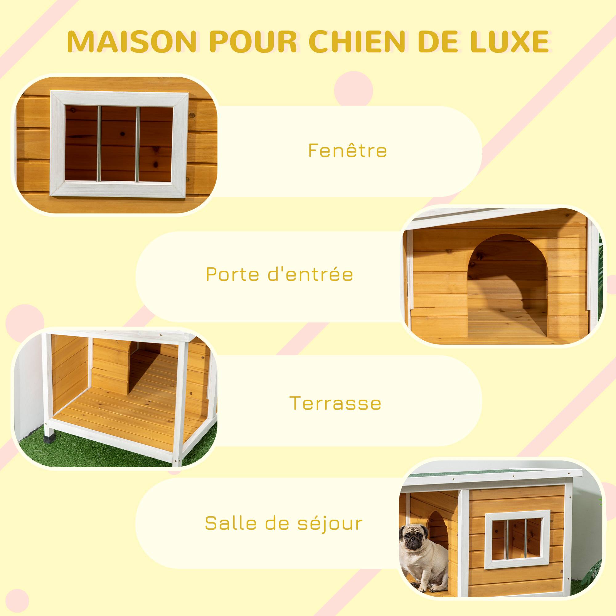 Niche intérieure/extérieure bois pour chien, toit ouvrant, fenêtre,85,5x62x60cm orange - Image 8