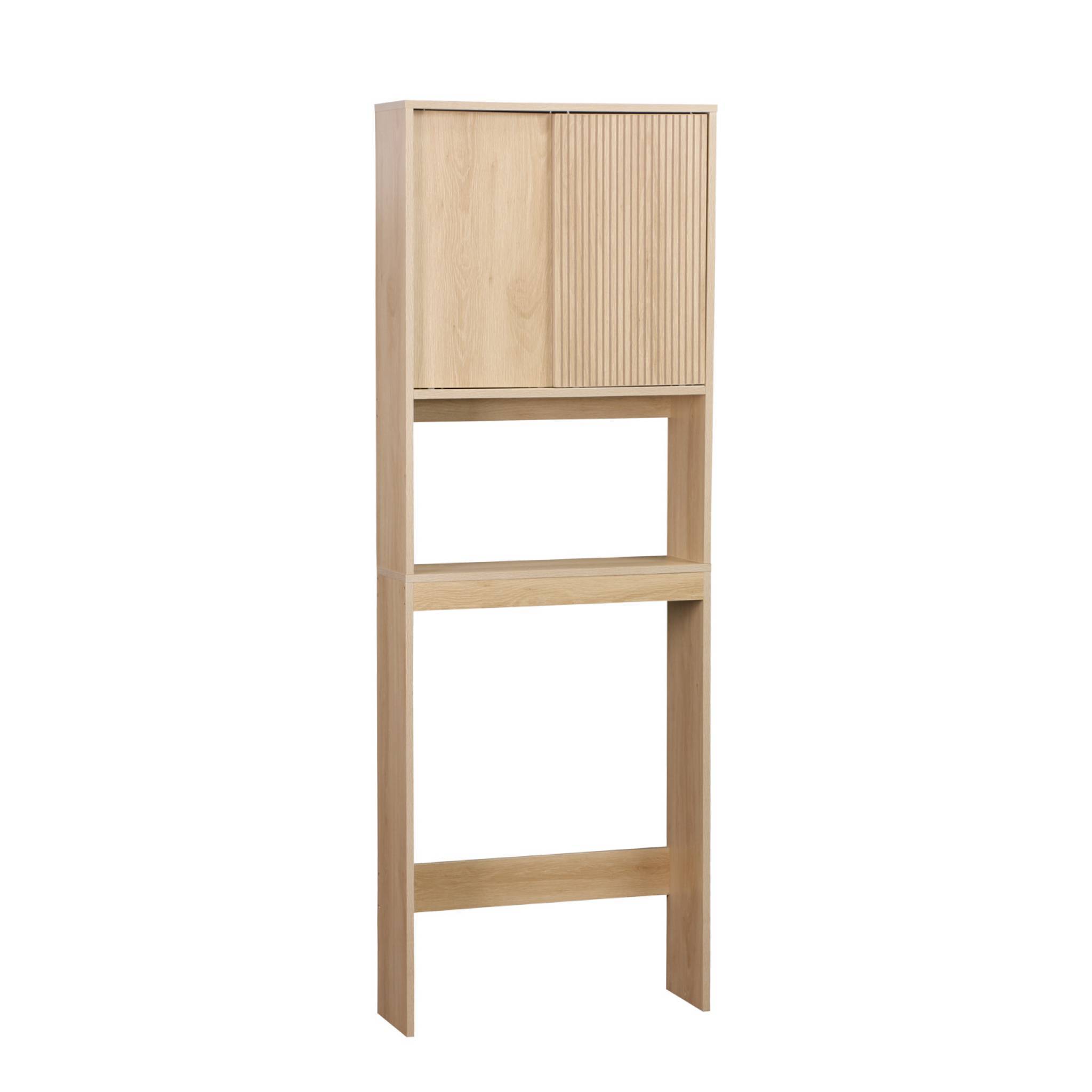 sweeek - Etagère / Meuble WC Linear avec portes coulissantes. 3 espaces de rangement. naturel. 64 x 20 x 180 cm | sweeek - Image 2