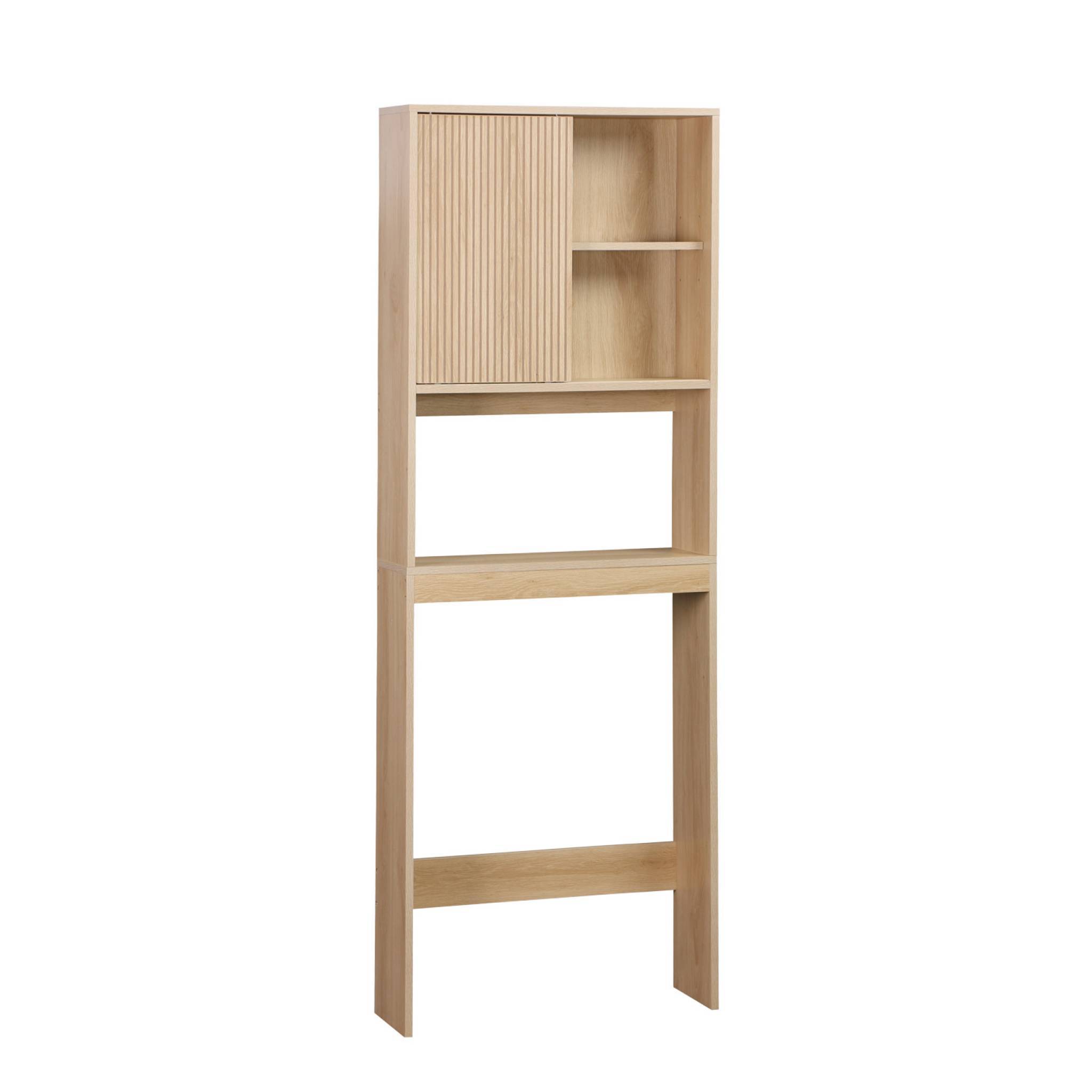 sweeek - Etagère / Meuble WC Linear avec portes coulissantes. 3 espaces de rangement. naturel. 64 x 20 x 180 cm | sweeek - Image 3