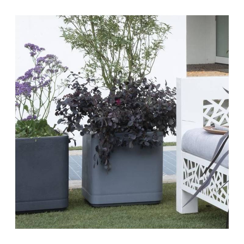 Deroma - Pot De Fleur Cube - Deroma - Cosmo - Ashgrey - A Réserve D'eau - Roulettes - 38 Cm - Image 3