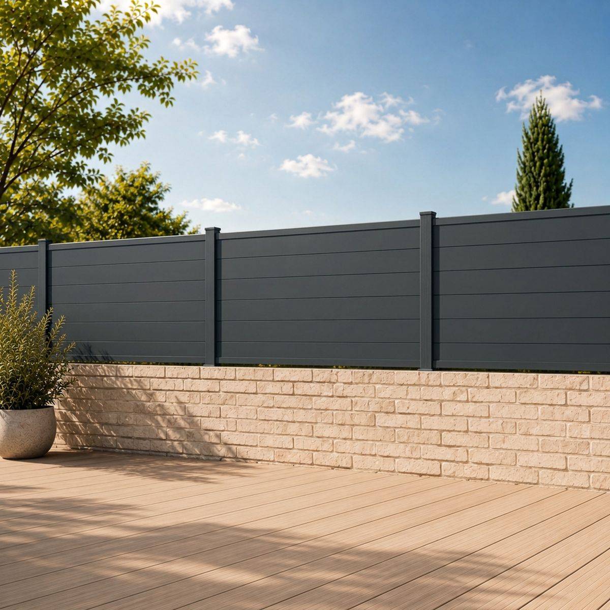 Direct Abris - Kit clôture RECIFE Aluminium anthracite 5,47m poteau 60x70mm gris sur platines 0,86m - Image 6