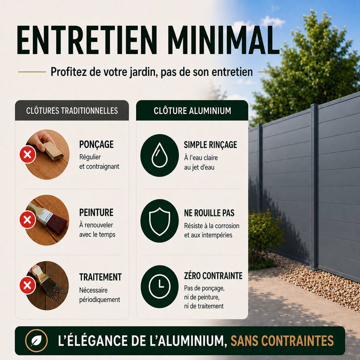 Direct Abris - Kit clôture RECIFE Aluminium anthracite 5,47m poteau 60x70mm gris sur platines 0,86m - Image 4