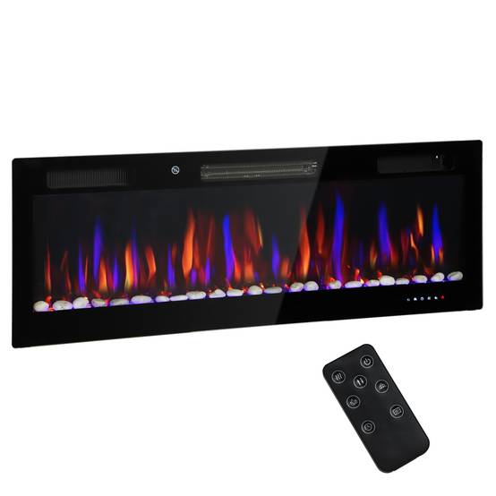Cheminée électrique encastrable ultra-mince avec flamme 3D, luminosité et vitesse réglables, 12 couleurs de galets, 900/1800 W - Image 2