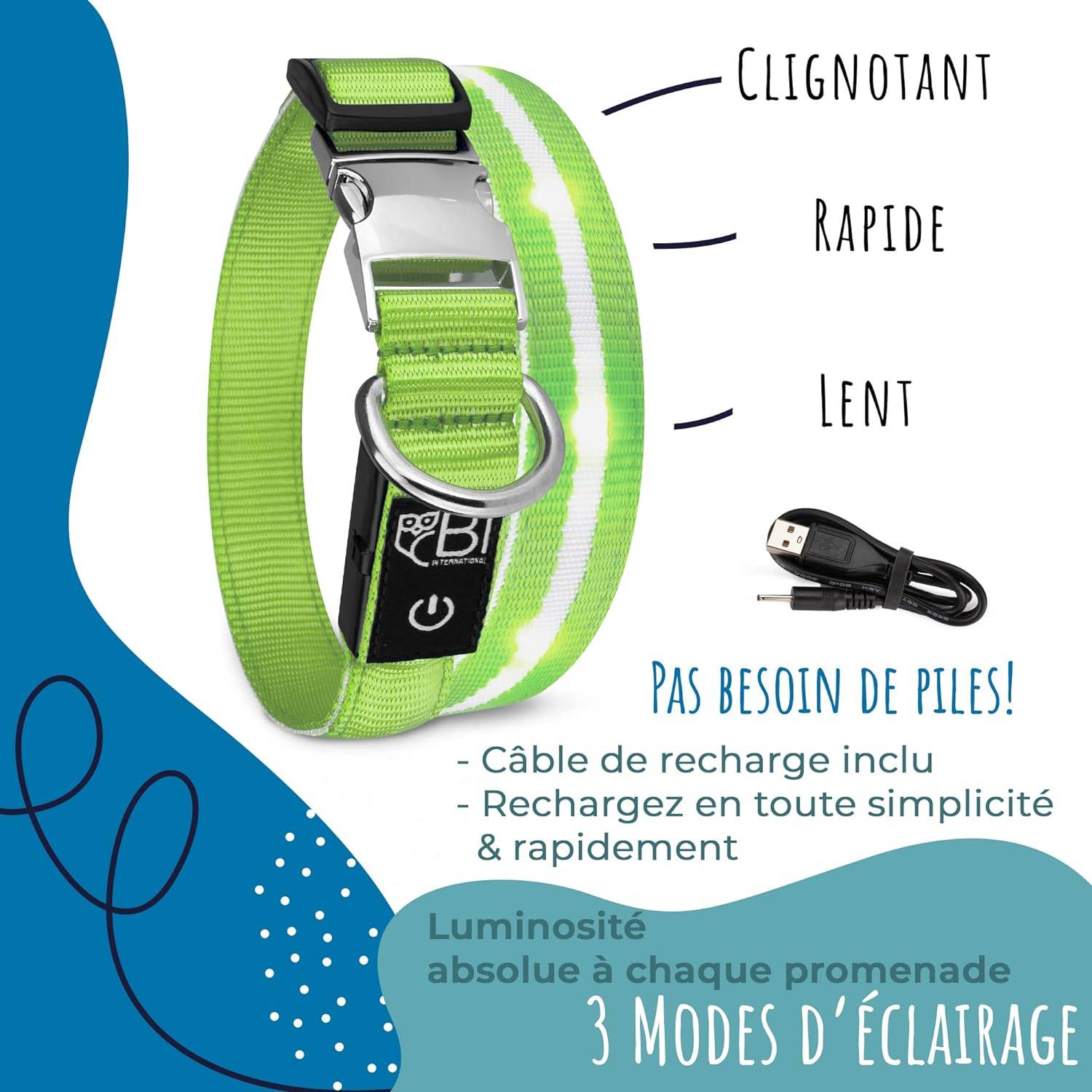 Bi International - Collier Lumineux pour Chien - Rechargeable par USB - Nylon renforcé - Haute Qualité, Stabilité & Sécurité (rosé, L) – BI International - Imagen 6