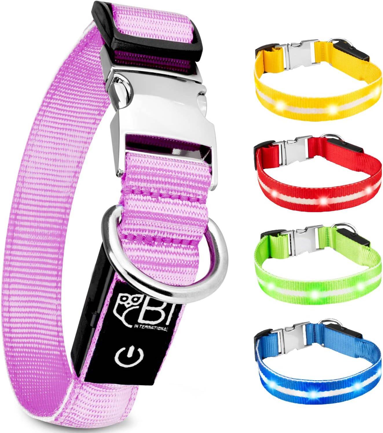 Bi International - Collier Lumineux pour Chien - Rechargeable par USB - Nylon renforcé - Haute Qualité, Stabilité & Sécurité (rosé, L) – BI International - Imagen 1