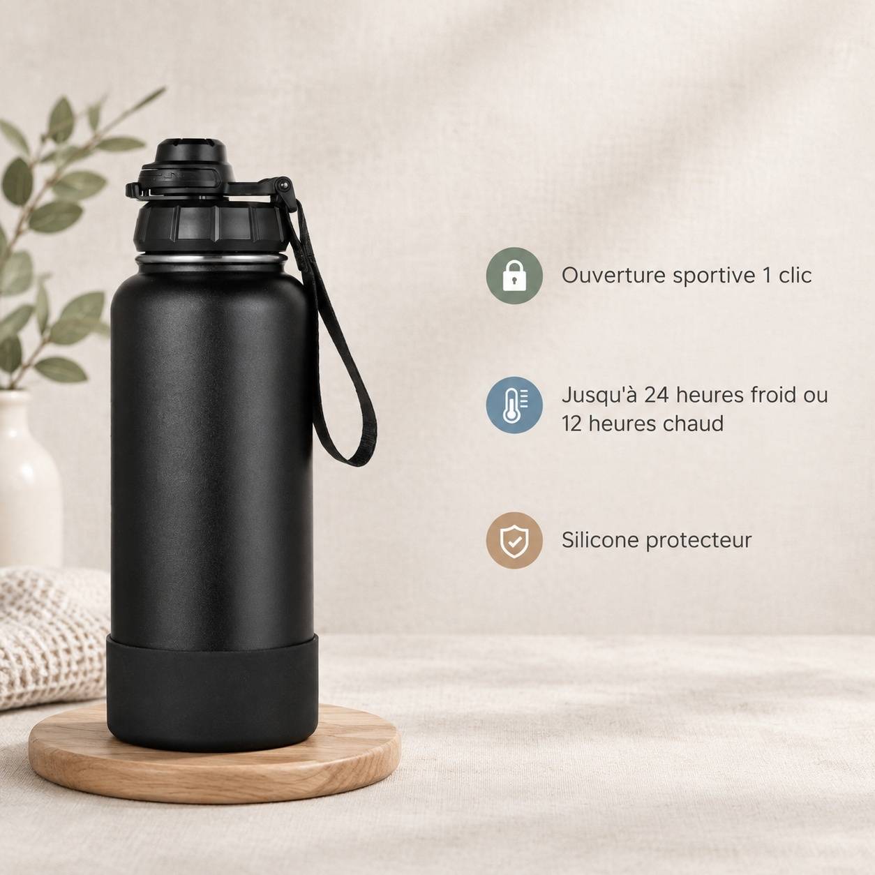Bouteille Isotherme Acier Inoxydable 950 Ml Étanche Une Main Garder Froid 24h Chaud 12h Sport - Image 2