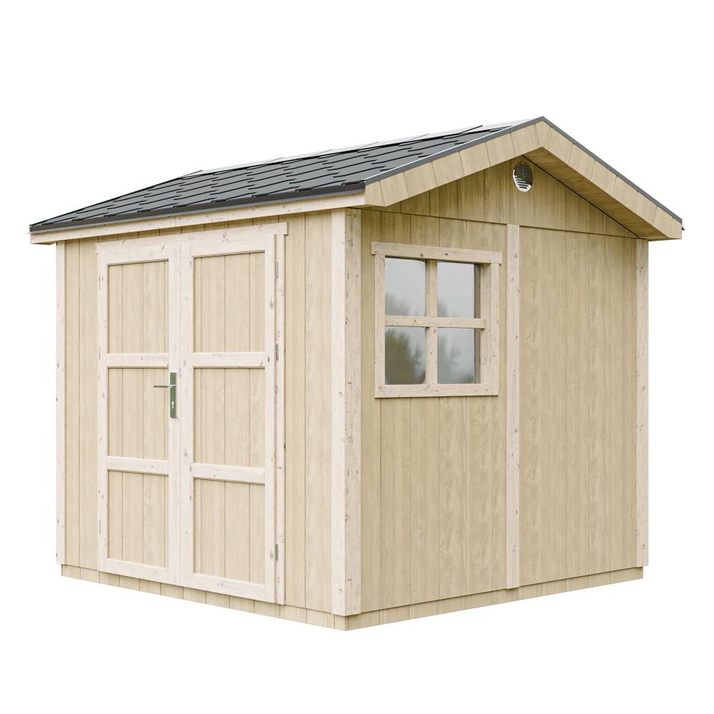 Timbela - Abri de Jardin Qualité Premium 5,9 m² - H252x250x294 cm avec un sol et des bardeaux bitumineuxs - Timbela M913A-CAVERN STEEL - Image 3