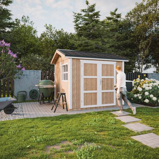 Timbela - Abri de Jardin Qualité Premium 5,9 m² - H252x250x294 cm avec un sol et des bardeaux bitumineuxs - Timbela M913A-CAVERN STEEL - Image 4