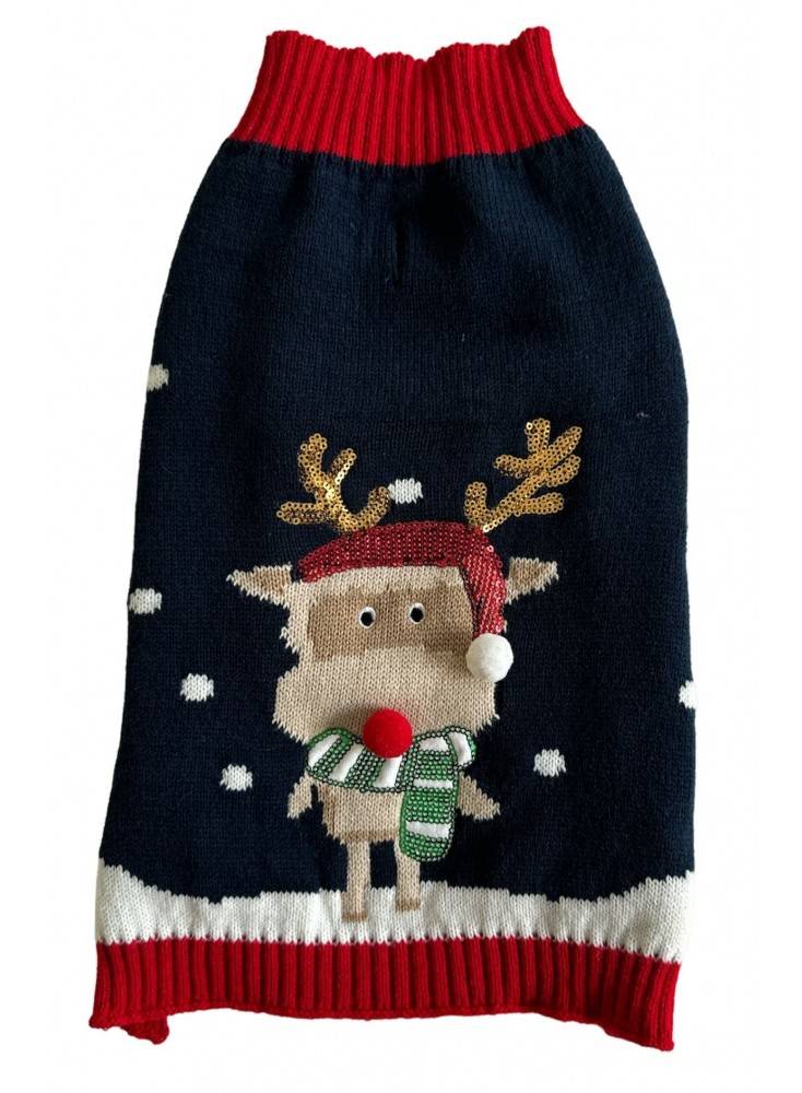 Pull noel brode renne-pour chien- deguisement tricote taille L - Mon Ami Luki - Image 1