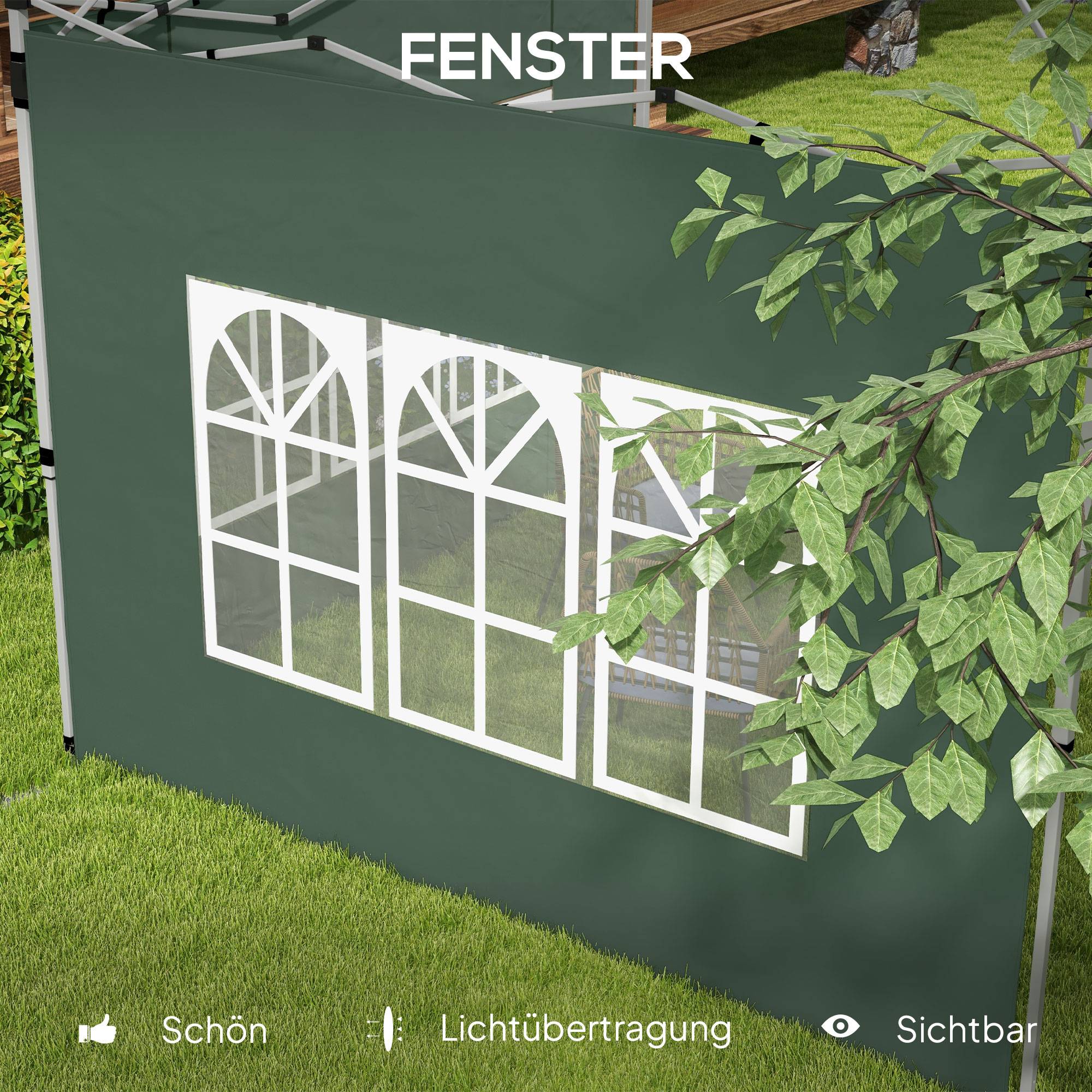 Lot 2 panneaux latéraux tonnelle 3x3/3x4 m paroi fenêtre étanche vert - Image 8