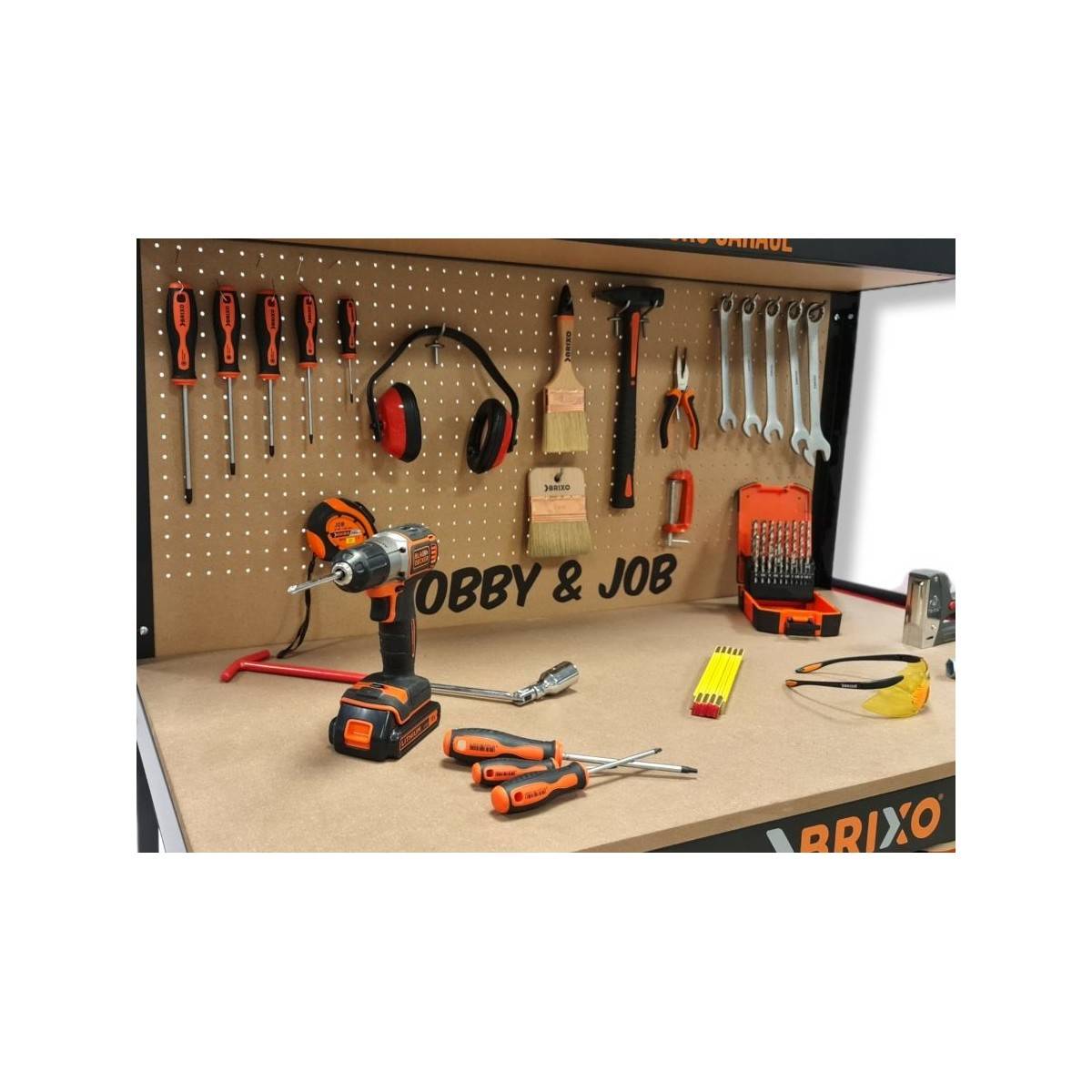 Etabli de garage avec tiroir Panneau perforé et étagère L120 xP60 x H150 cm Charge max 230 kg - Imagen 6
