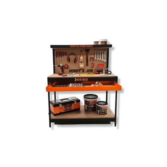 Etabli de garage avec tiroir Panneau perforé et étagère L120 xP60 x H150 cm Charge max 230 kg - Imagen 8