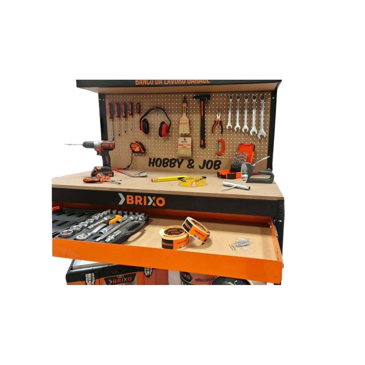 Etabli de garage avec tiroir Panneau perforé et étagère L120 xP60 x H150 cm Charge max 230 kg - Imagen 5
