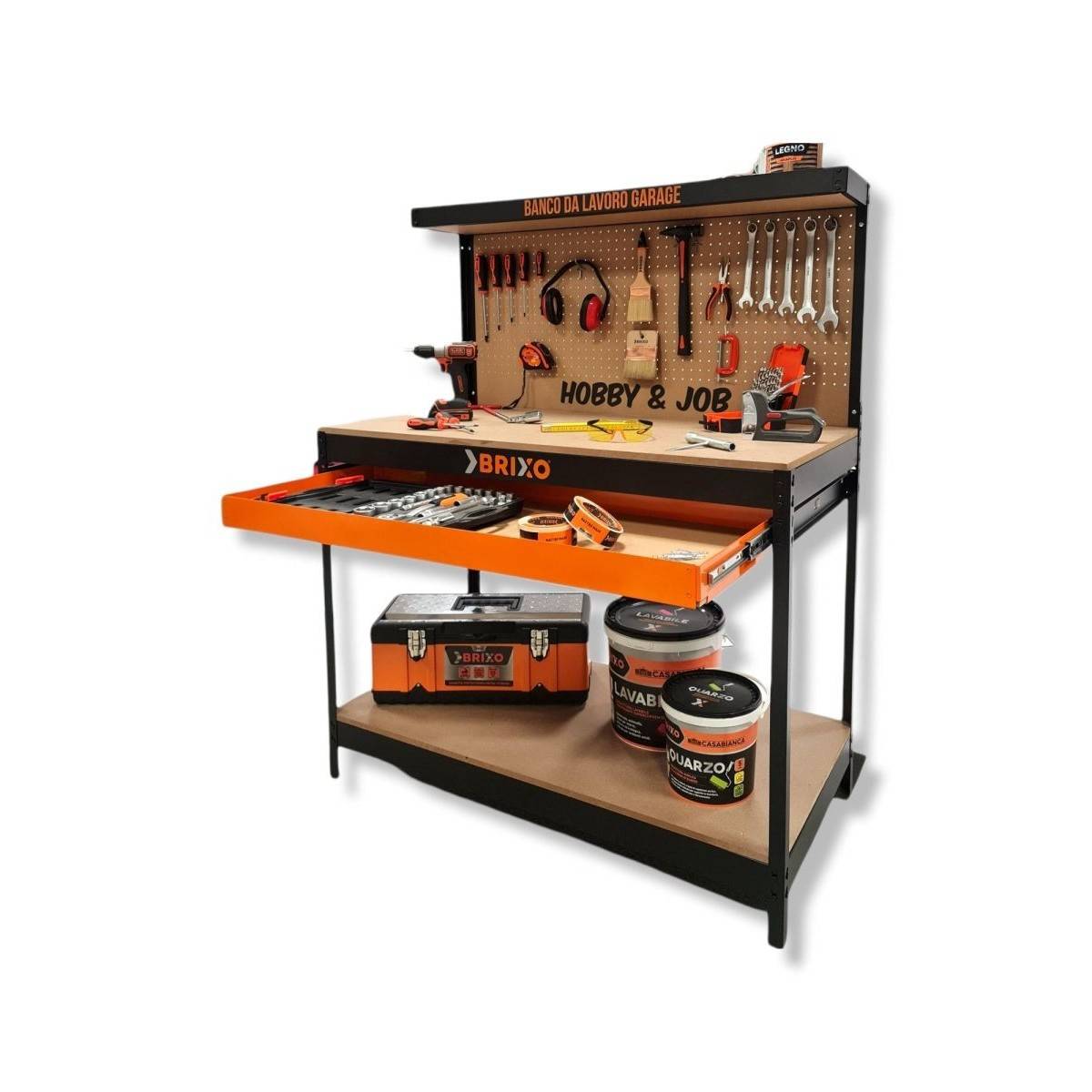 Etabli de garage avec tiroir Panneau perforé et étagère L120 xP60 x H150 cm Charge max 230 kg - Imagen 9