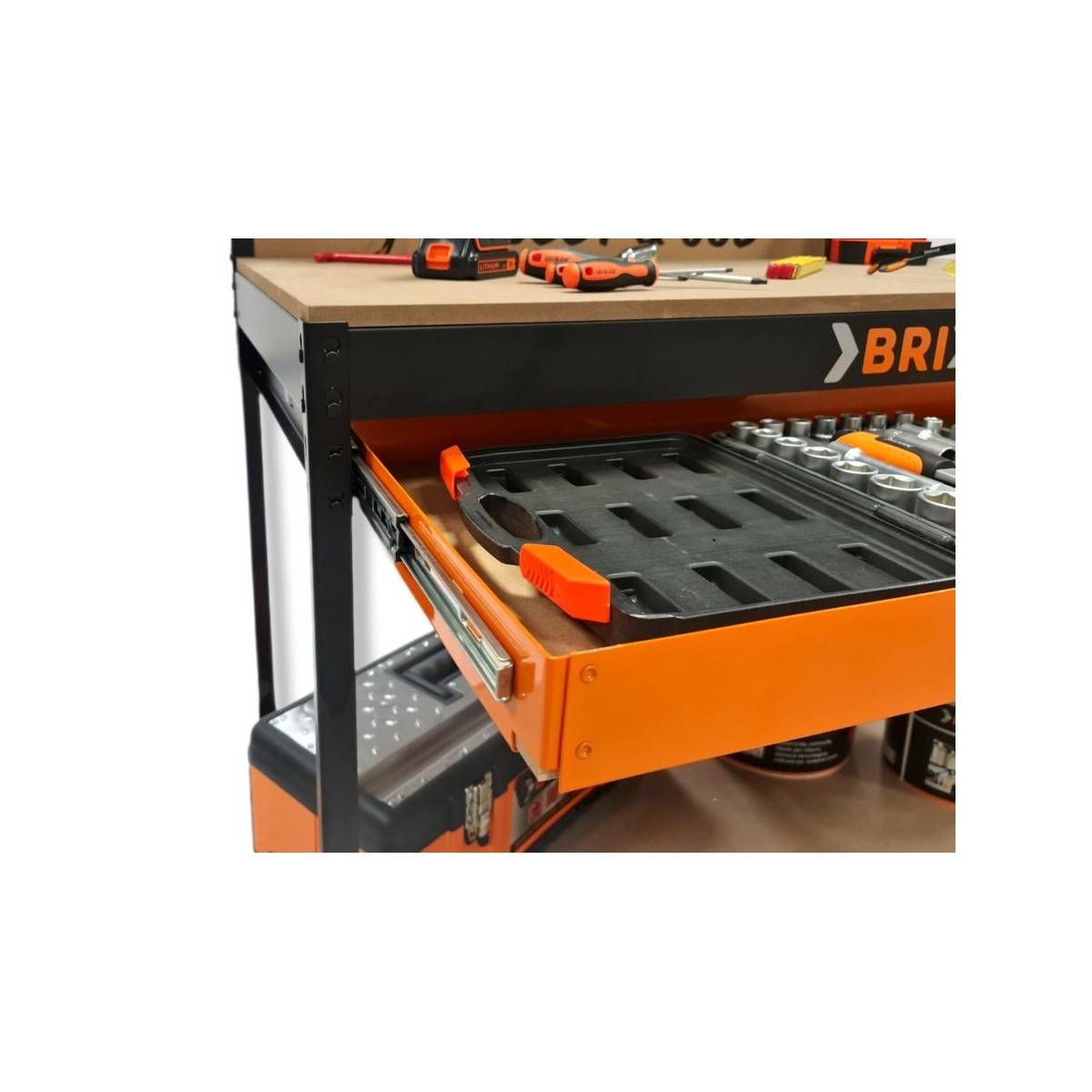 Etabli de garage avec tiroir Panneau perforé et étagère L120 xP60 x H150 cm Charge max 230 kg - Imagen 7