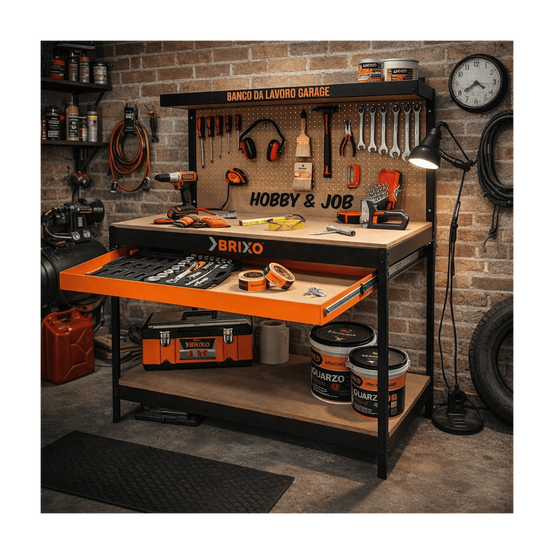 Etabli de garage avec tiroir Panneau perforé et étagère L120 xP60 x H150 cm Charge max 230 kg - Imagen 2