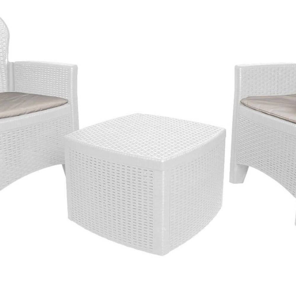 Dmora - Set salon d'extérieur Napoli, Salon de jardin composé de 2 fauteuils et 1 table conteneur, Salon effet rotin, 100% Made in Italy, Blanc - Dmora - Imagen 10
