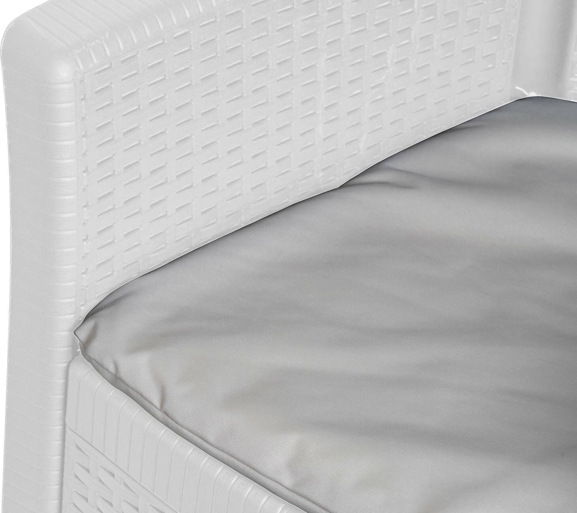 Dmora - Set salon d'extérieur Napoli, Salon de jardin composé de 2 fauteuils et 1 table conteneur, Salon effet rotin, 100% Made in Italy, Blanc - Dmora - Imagen 6