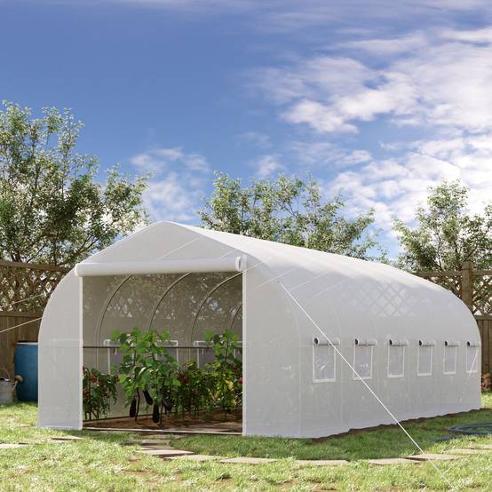 Serre de jardin tunnel grand format 18m² métal galvanisé et bâche PE 6x3x2 m Blanc - ComfortXL Outdoor Living - Image 3