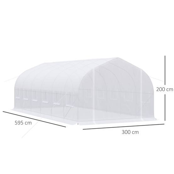 Serre de jardin tunnel grand format 18m² métal galvanisé et bâche PE 6x3x2 m Blanc - ComfortXL Outdoor Living - Image 4