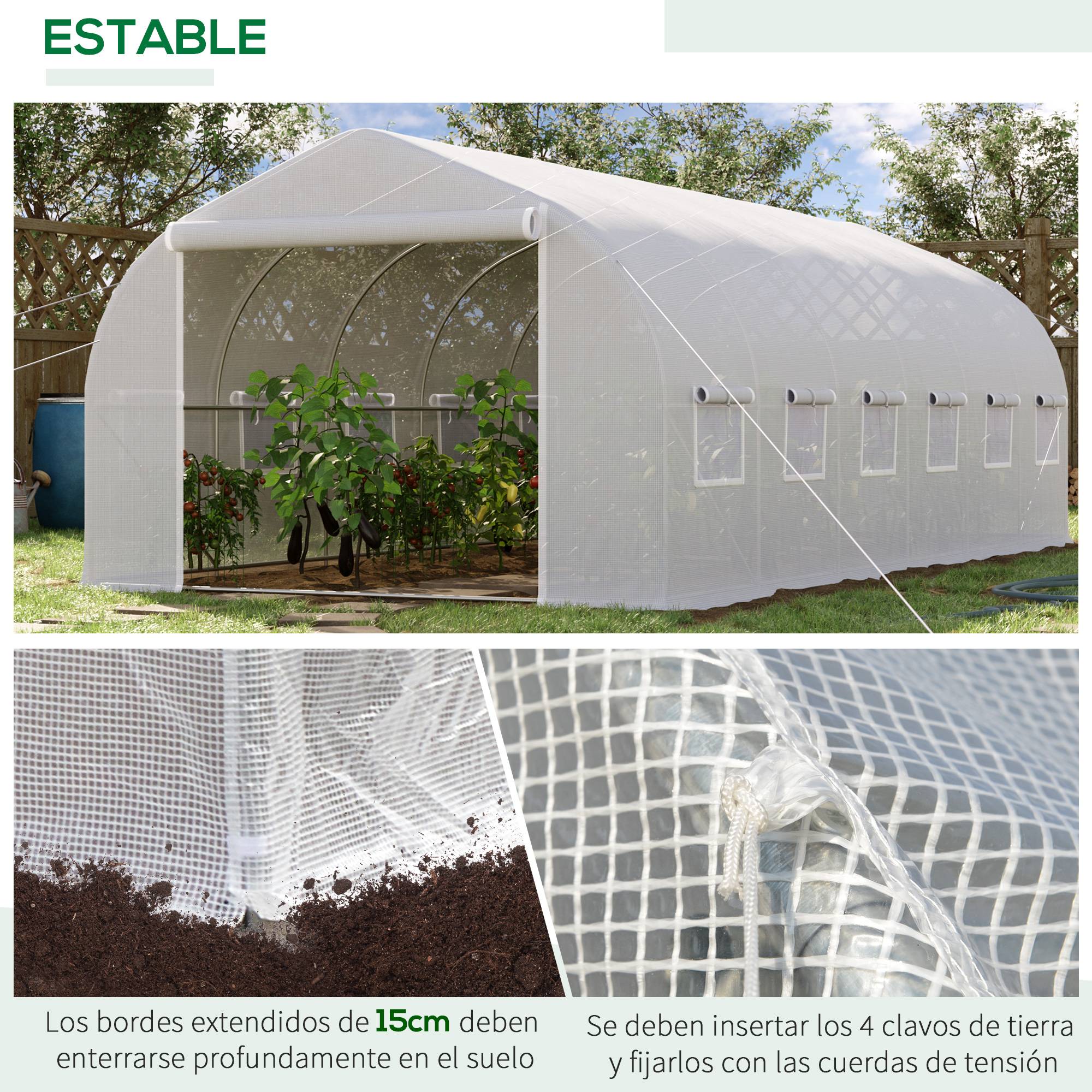 Serre de jardin tunnel grand format 18m² métal galvanisé et bâche PE 6x3x2 m Blanc - ComfortXL Outdoor Living - Image 7