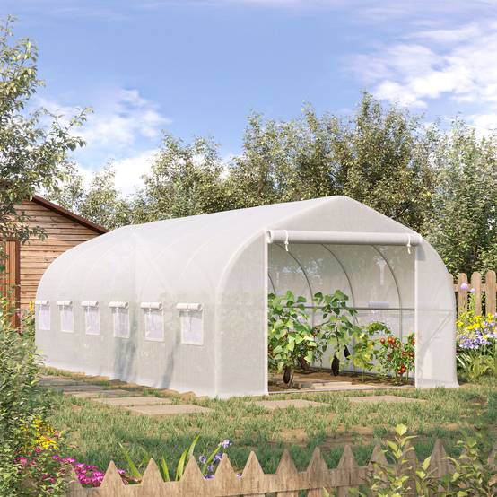 Serre de jardin tunnel grand format 18m² métal galvanisé et bâche PE 6x3x2 m Blanc - ComfortXL Outdoor Living - Image 2