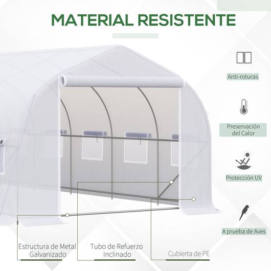 Serre de jardin tunnel grand format 18m² métal galvanisé et bâche PE 6x3x2 m Blanc - ComfortXL Outdoor Living - Image 5