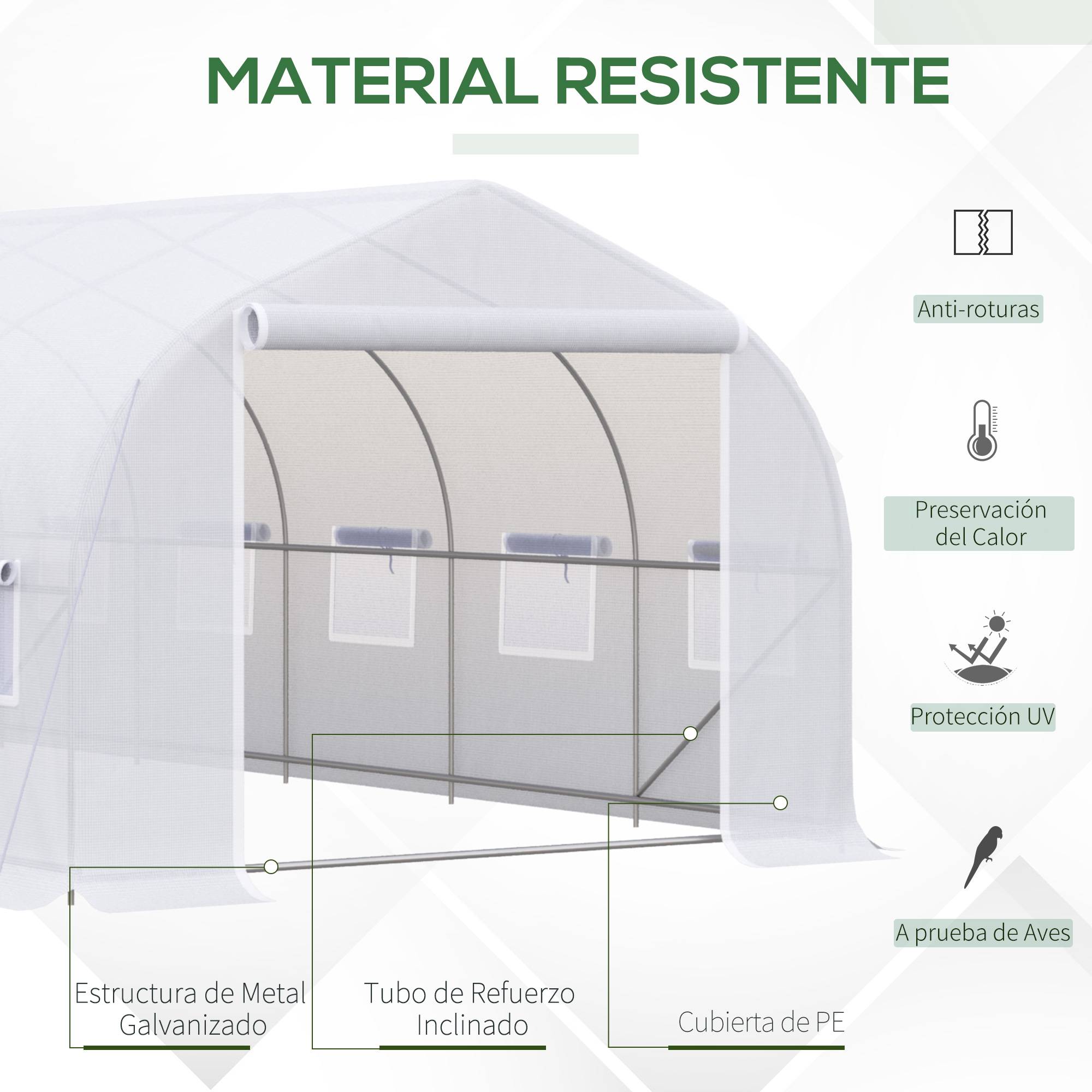 Serre de jardin tunnel grand format 18m² métal galvanisé et bâche PE 6x3x2 m Blanc - ComfortXL Outdoor Living - Image 5