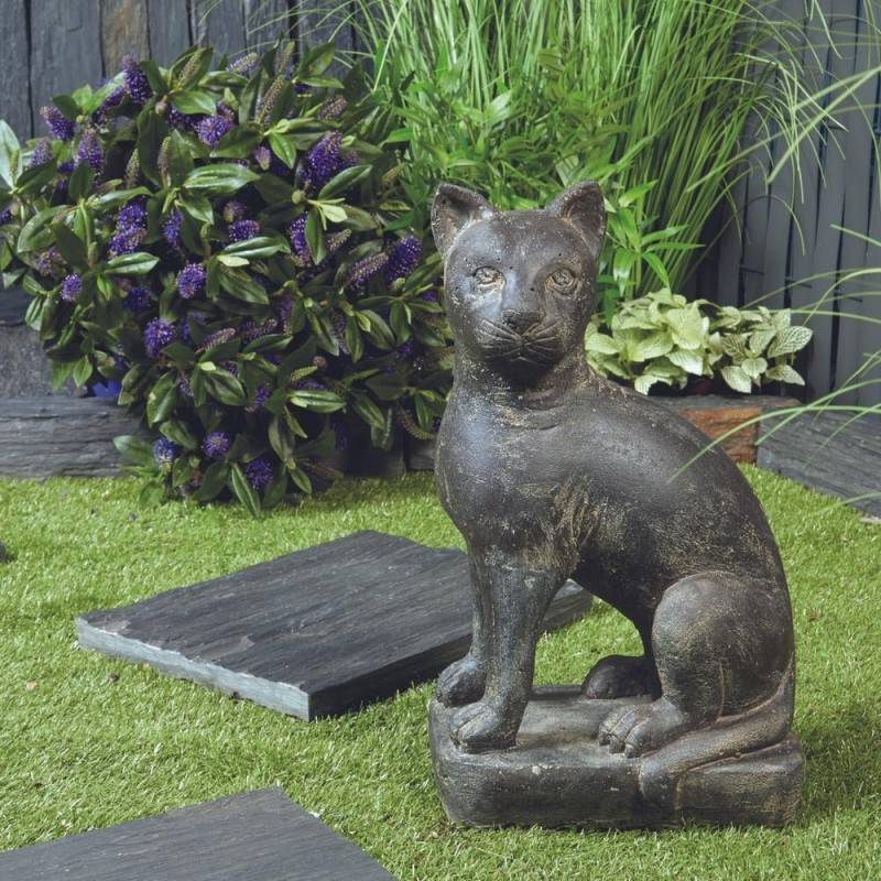 Jardinex - Statue jardin chat assis 45 cm - Gris anthracite 45 cm - Jardinex - Imagen 2