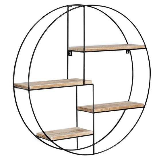 Etagère murale ronde LILY 4 niveaux bois et métal design industriel - Image 2
