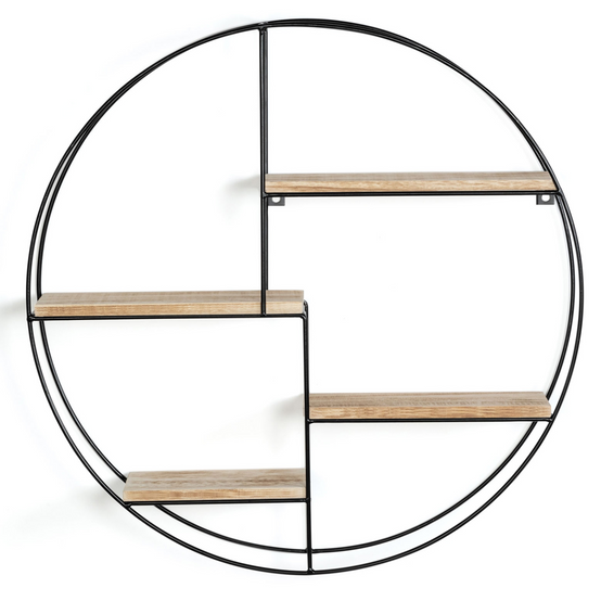 Etagère murale ronde LILY 4 niveaux bois et métal design industriel - Image 4