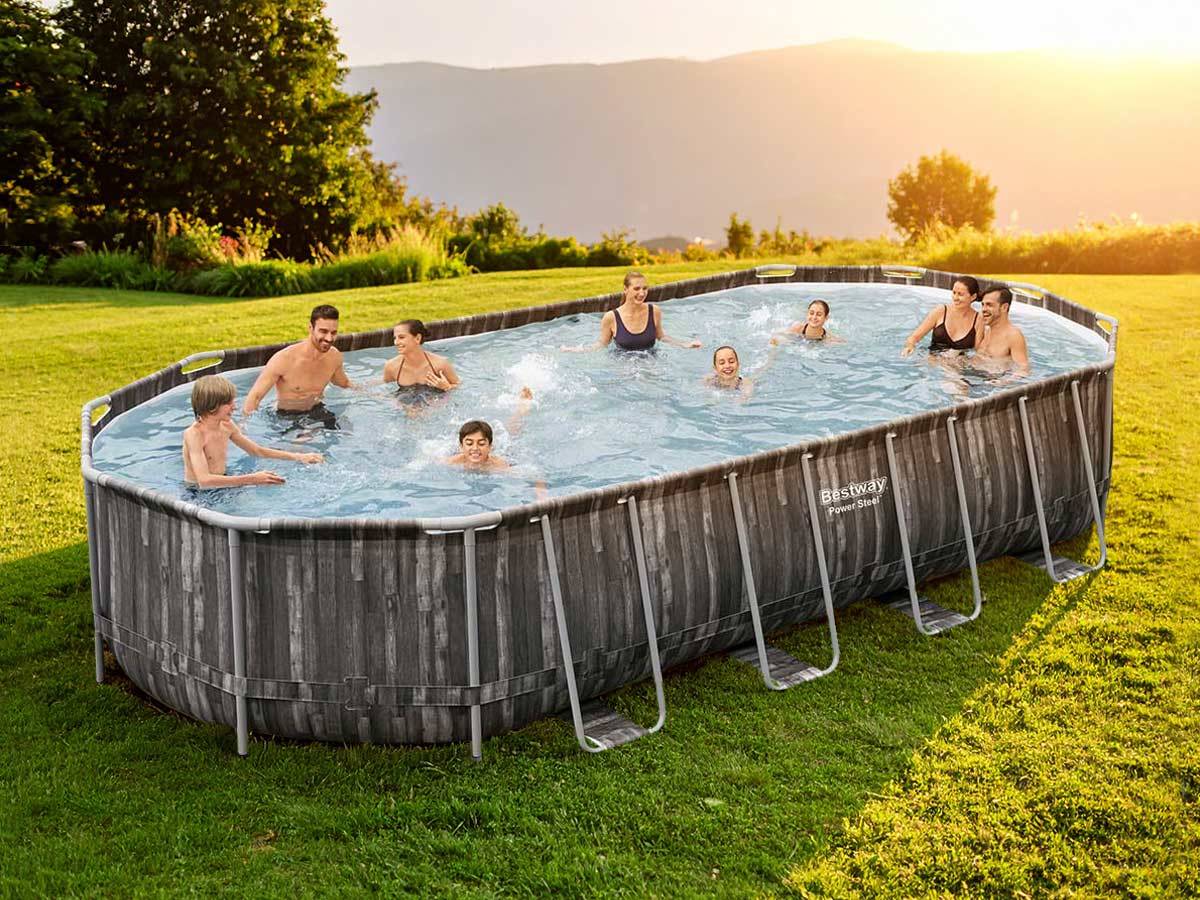 Bestway - Piscine tubulaire Power Steel décor bois ovale 7,32 x 3,66 x 1,22 m - Bestway - Imagen 1