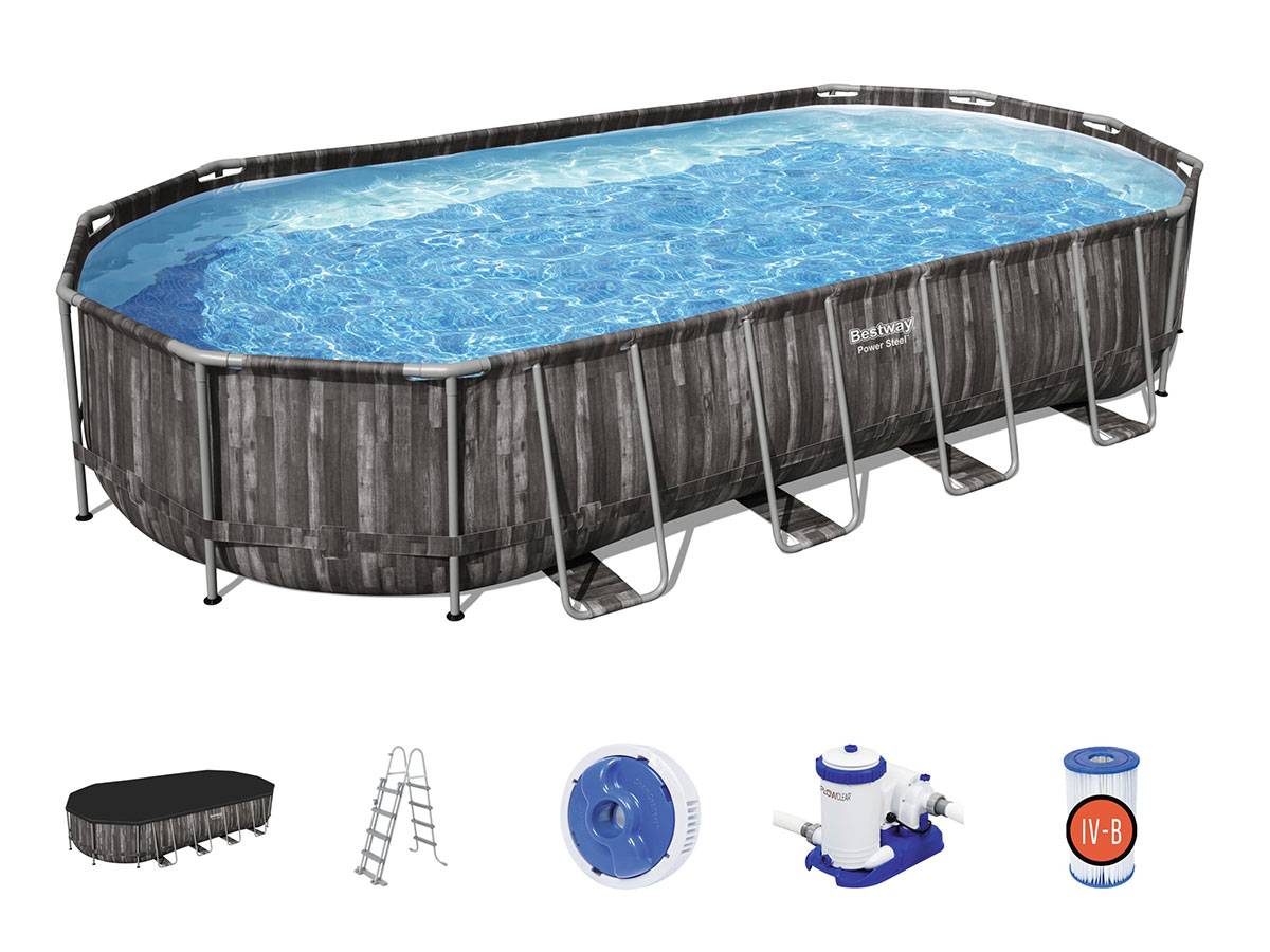 Bestway - Piscine tubulaire Power Steel décor bois ovale 7,32 x 3,66 x 1,22 m - Bestway - Imagen 6