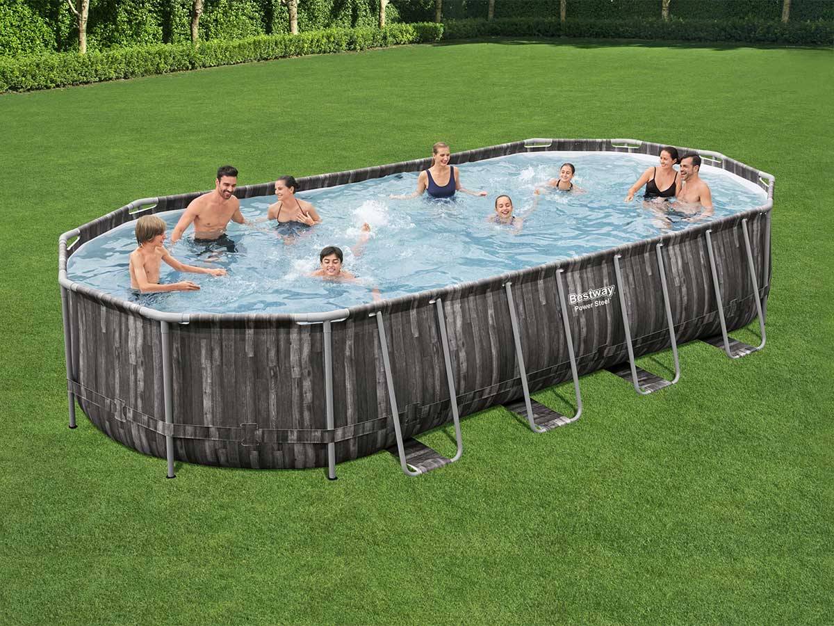Bestway - Piscine tubulaire Power Steel décor bois ovale 7,32 x 3,66 x 1,22 m - Bestway - Imagen 4