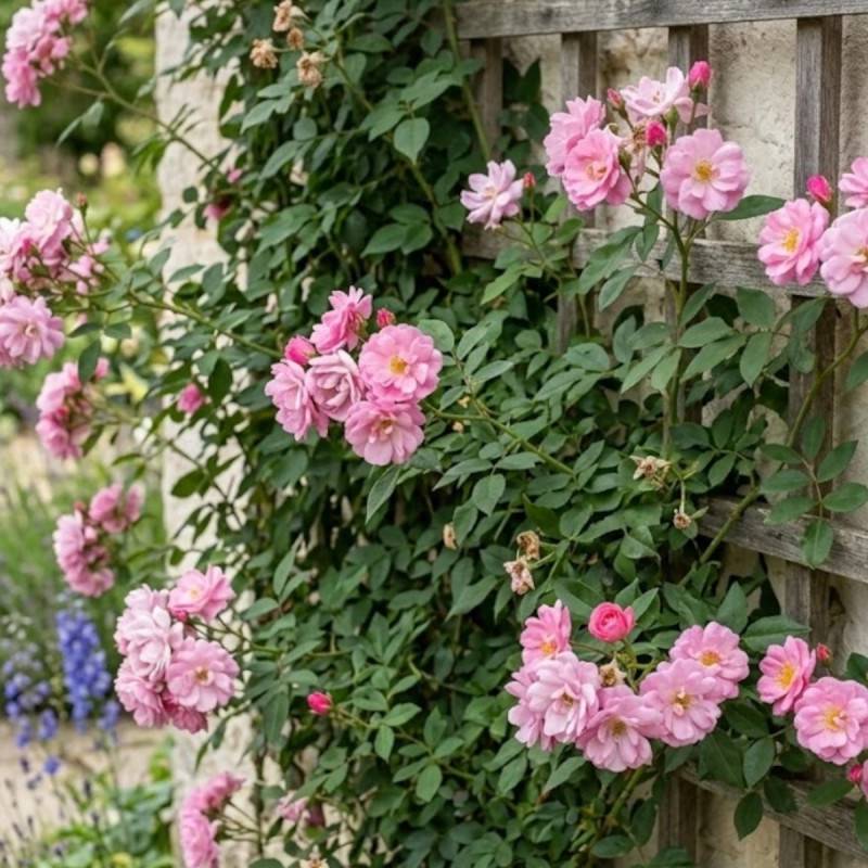 Rosier grimpant Pompon de Paris à fleurs Rose - feuillage Caduc - Godet - 5/20 cm-  hauteur à maturité De 1,50 m à 2,00 m - Imagen 3