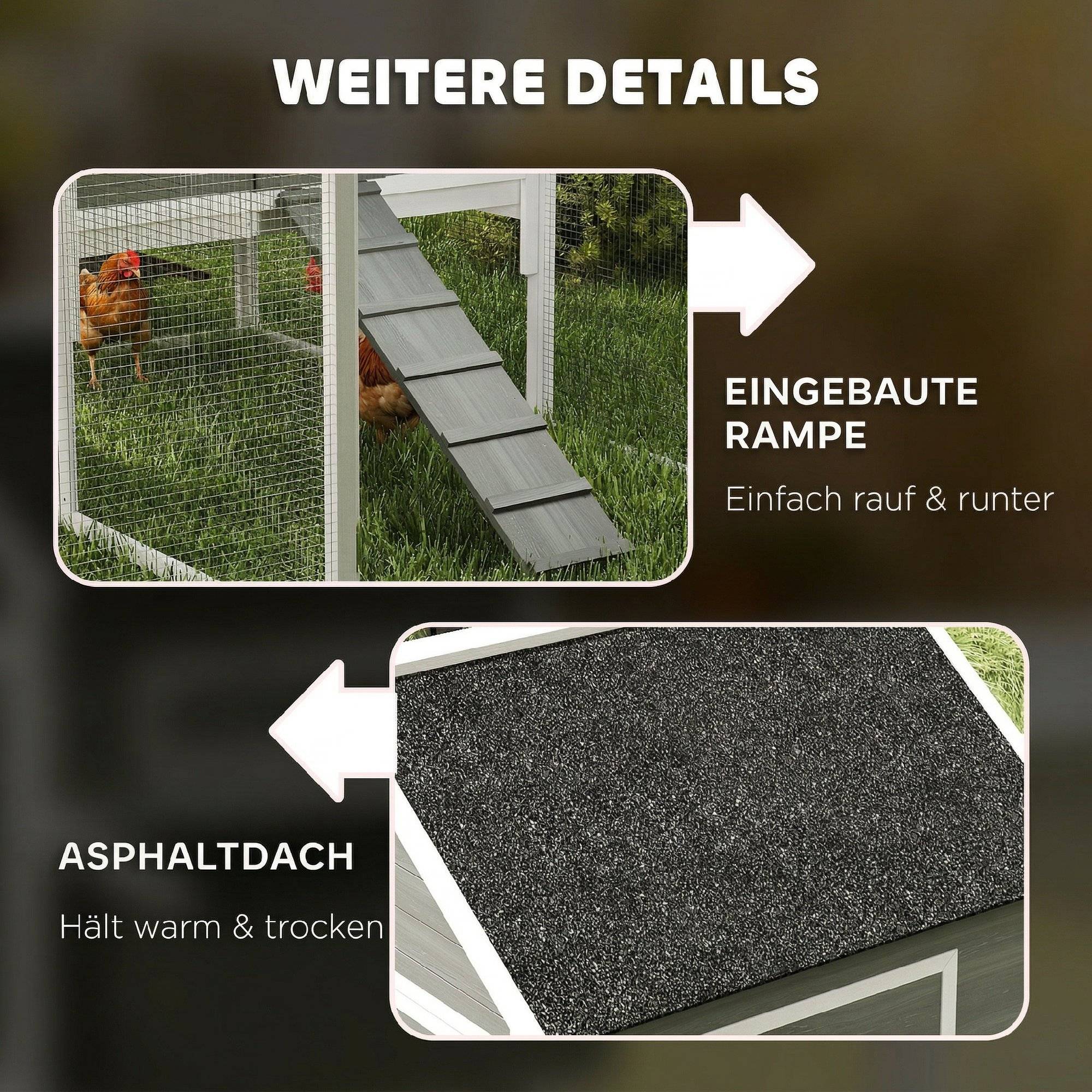 Poulailler bois, enclos, nid, toit asphalte, tiroir, 4-6 poules, 347x160x150 cm, gris foncé - Image 10