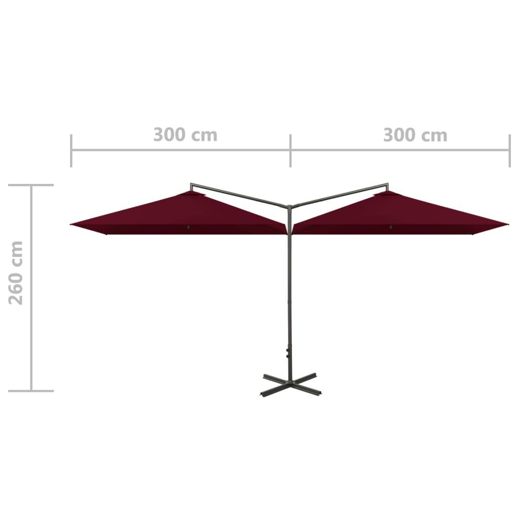 Helloshop26 - Parasol double avec mât en acier rouge bordeaux 600 x 300 cm - Imagen 6