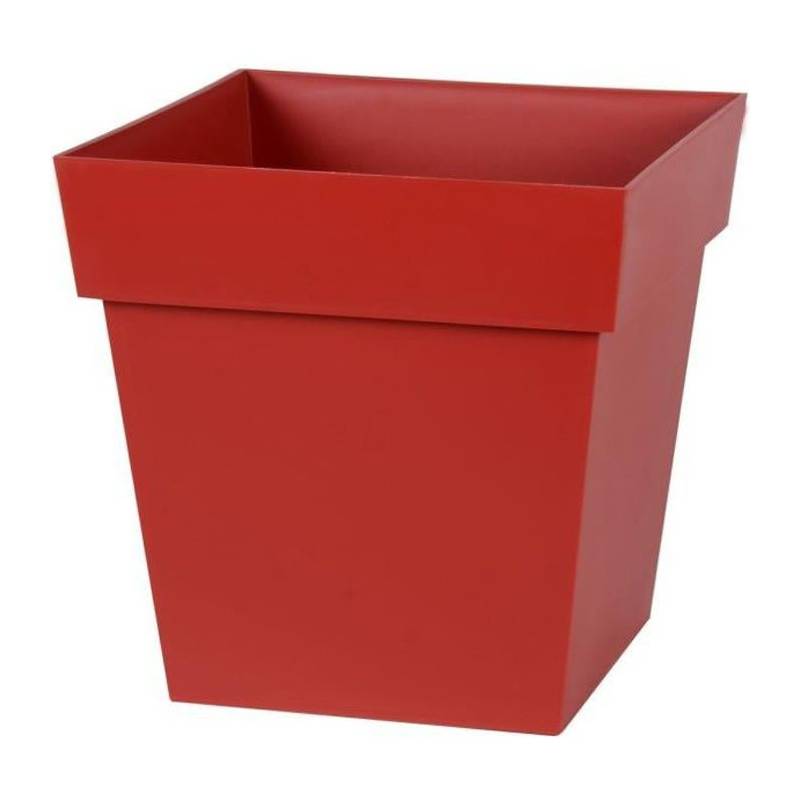 EDA Plastiques - Eda Pot De Fleur Carré Toscane - 32 X 32 X H 32 Cm - 22 L - Rouge Rubis - Image 1