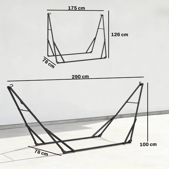 Support de hamac acier noirs 290 x 78 x 100 cm - PANGIVO - Image 5