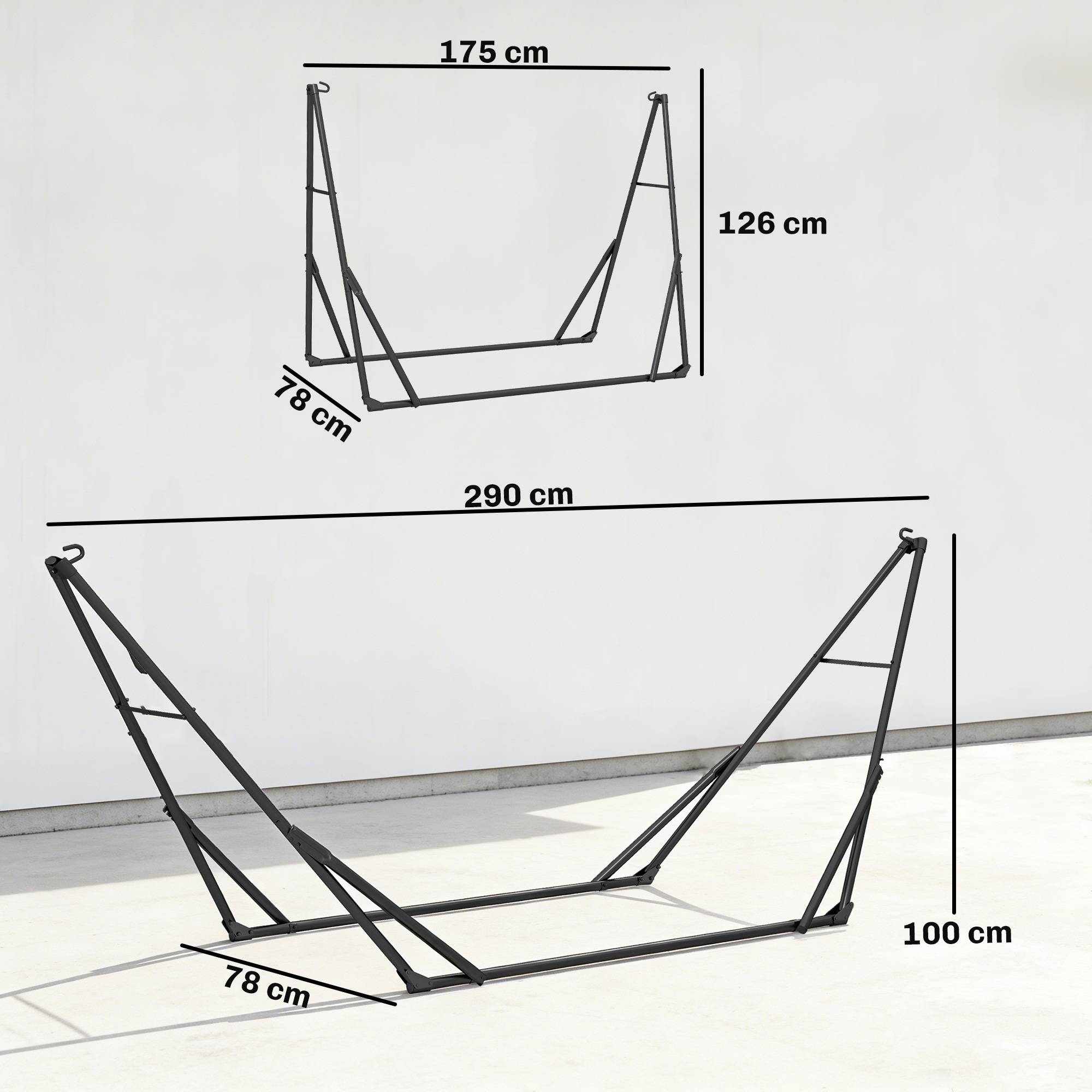 Support de hamac acier noirs 290 x 78 x 100 cm - PANGIVO - Image 5