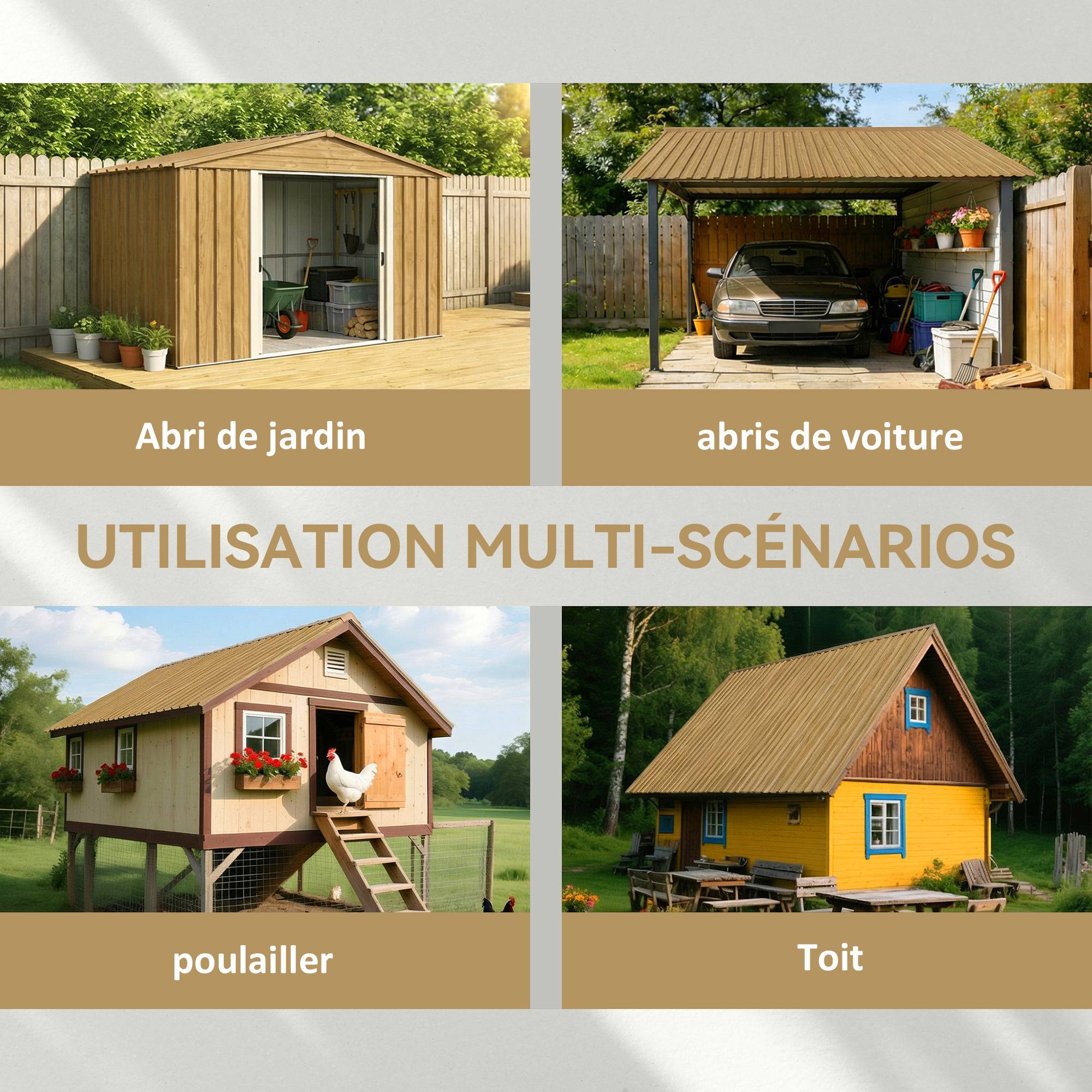 ComfortXL - Lot de 12 tôles de bardage et toiture en acier galvanisé aspect bois naturel 129 x 45 cm pour abri et garage - Image 4