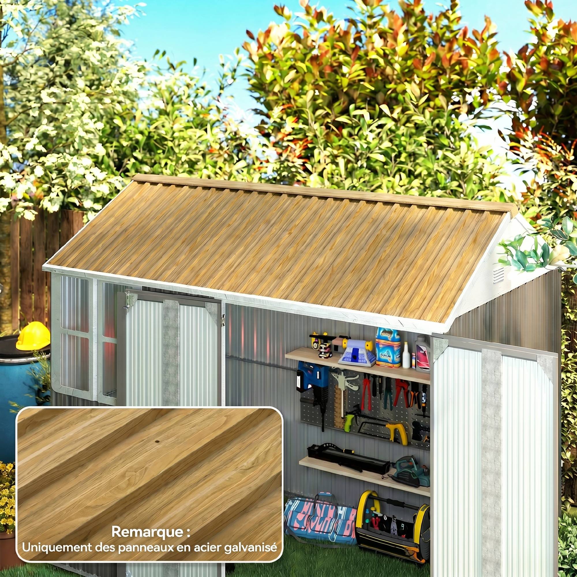 ComfortXL - Lot de 12 tôles de bardage et toiture en acier galvanisé aspect bois naturel 129 x 45 cm pour abri et garage - Image 1