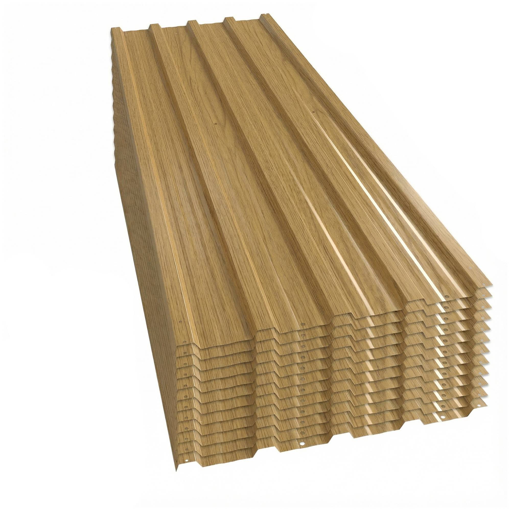 ComfortXL - Lot de 12 tôles de bardage et toiture en acier galvanisé aspect bois naturel 129 x 45 cm pour abri et garage - Image 9