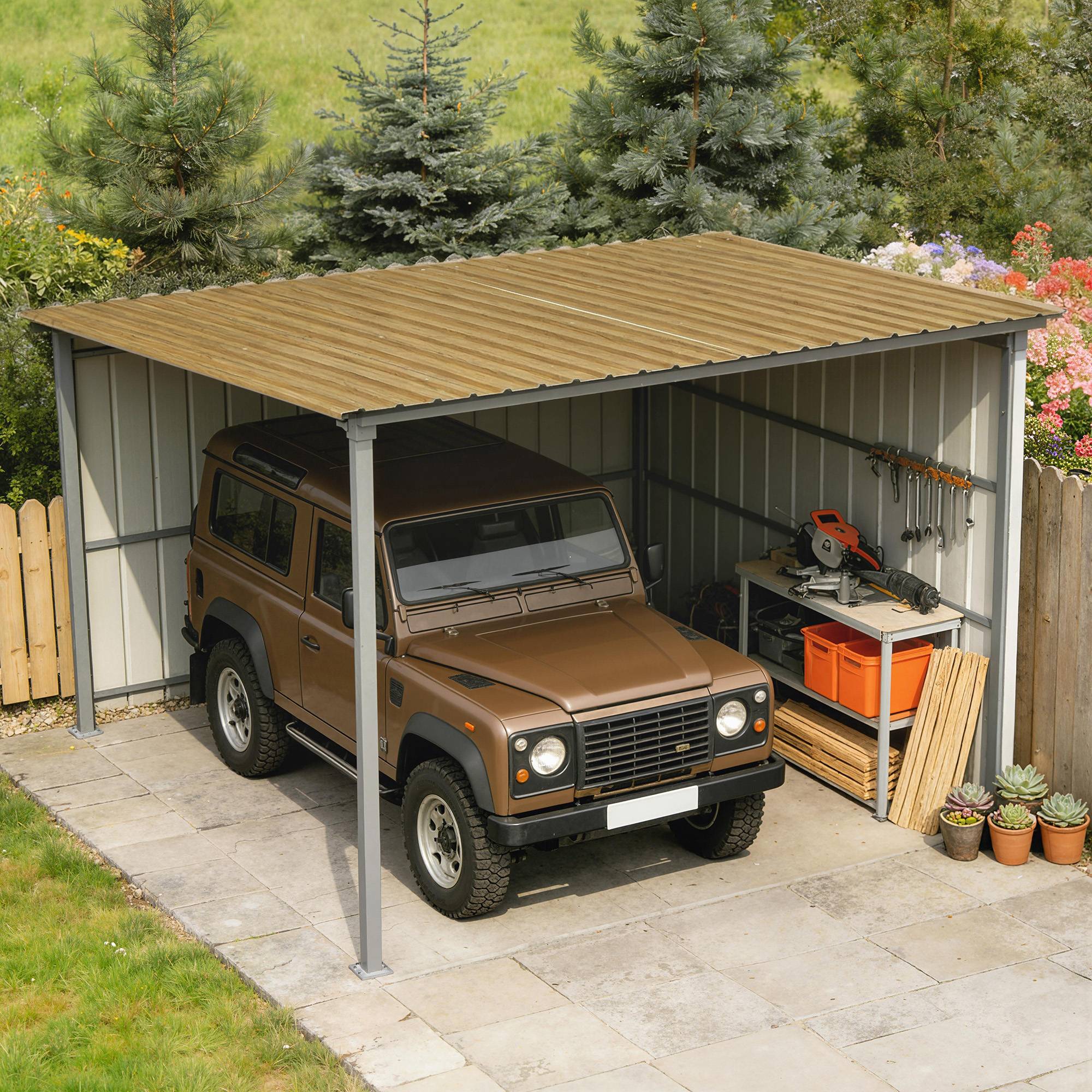 ComfortXL - Lot de 12 tôles de bardage et toiture en acier galvanisé aspect bois naturel 129 x 45 cm pour abri et garage - Image 7