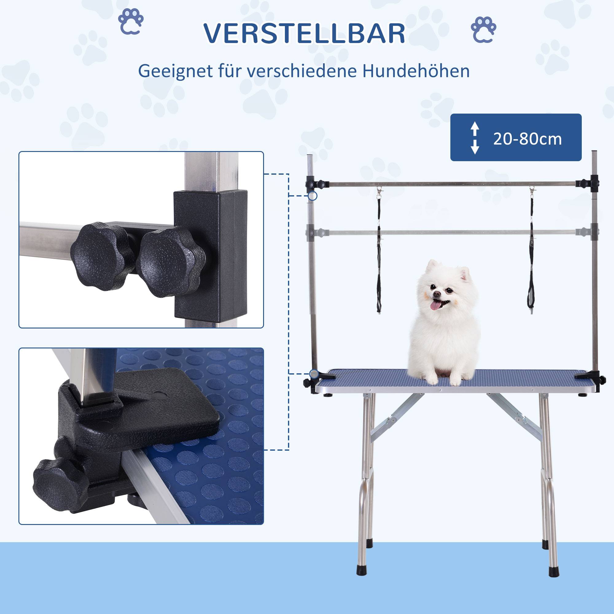 ComfortXL - Table de toilettage chien métal caoutchouc bleu 107 x 60 x 170 cm réglable antidérapante charge 100 kg - Image 4