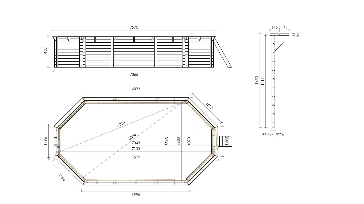 Altanka - Piscine en bois 7,57x4,07 - H.1,45 m - avec filtration et coffre - BAS751OSPI+SZA - Imagen 6
